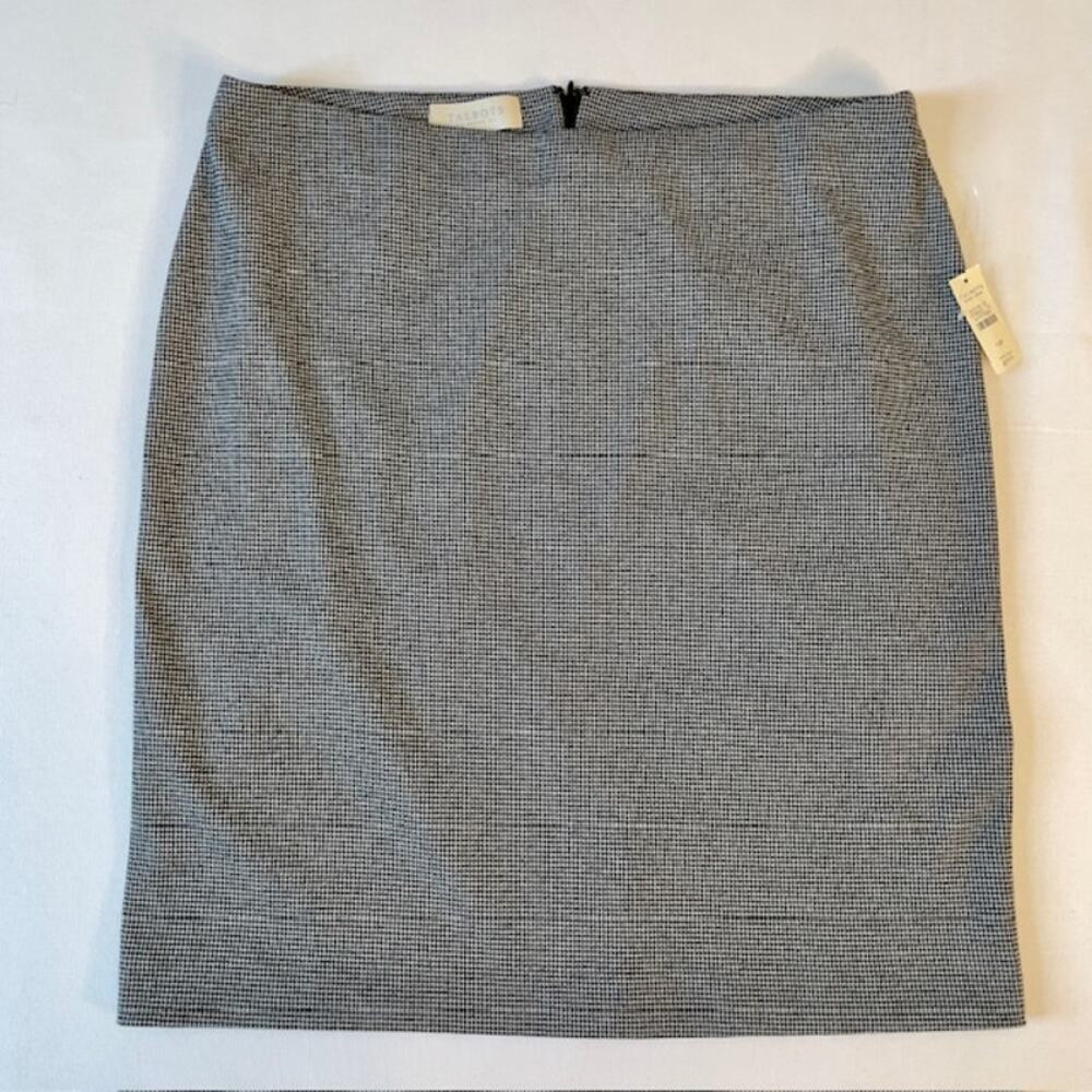 Talbots Petites Houndstooth Pencil Skirt Black White Classic Career Size 12P